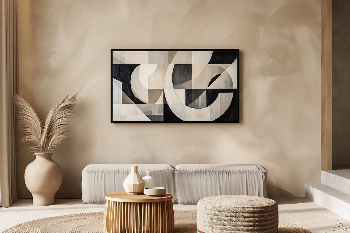 Geometric Harmony Whispers Neutral Frame TV Art