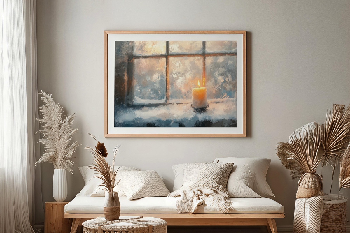 Warm Candle in Snowfall Winter Printable Wall Art