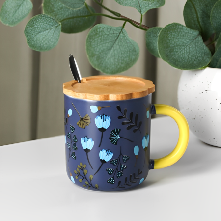 Taza con tapa y cuchara cerámica, 350ml