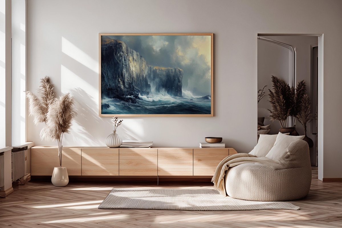 Oceanic Edges Symphony Vintage Printable Wall Art — coastal cliffs and waves in impressionism