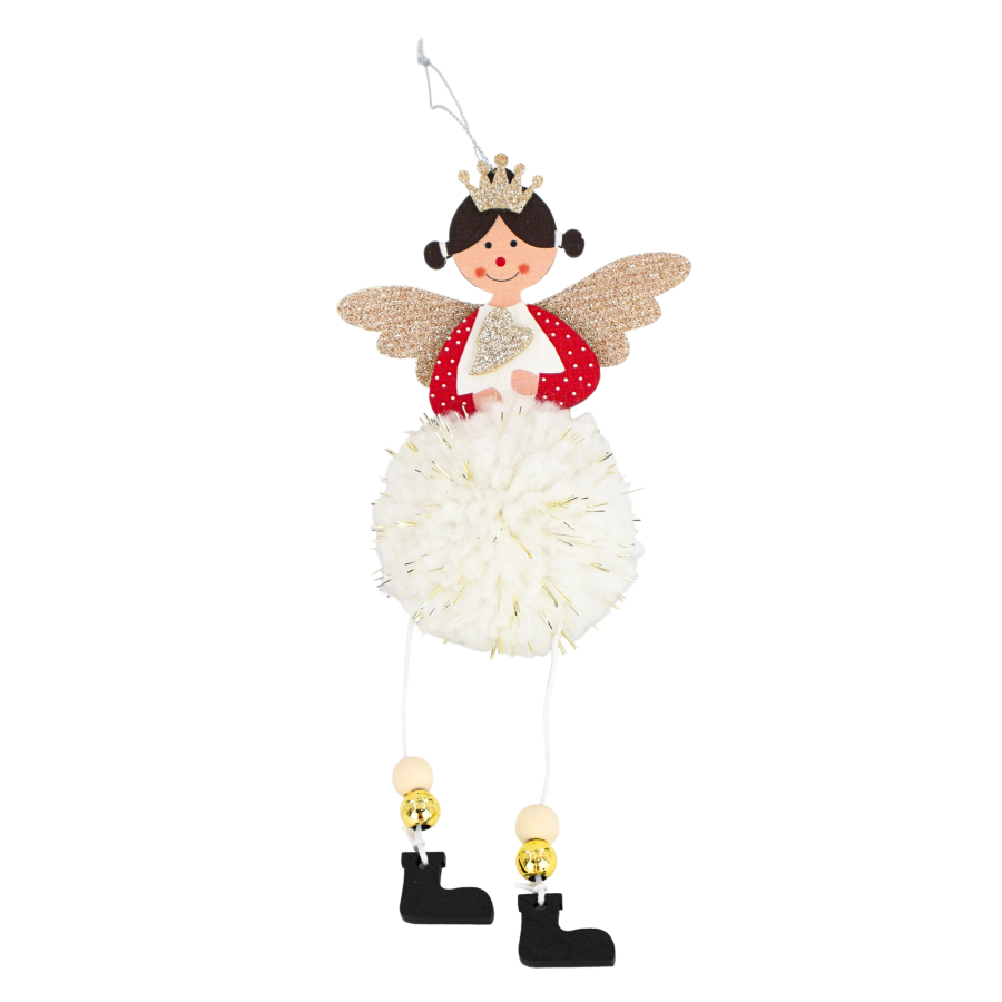 Colgante navideño blanco, 30cm, tela/madera