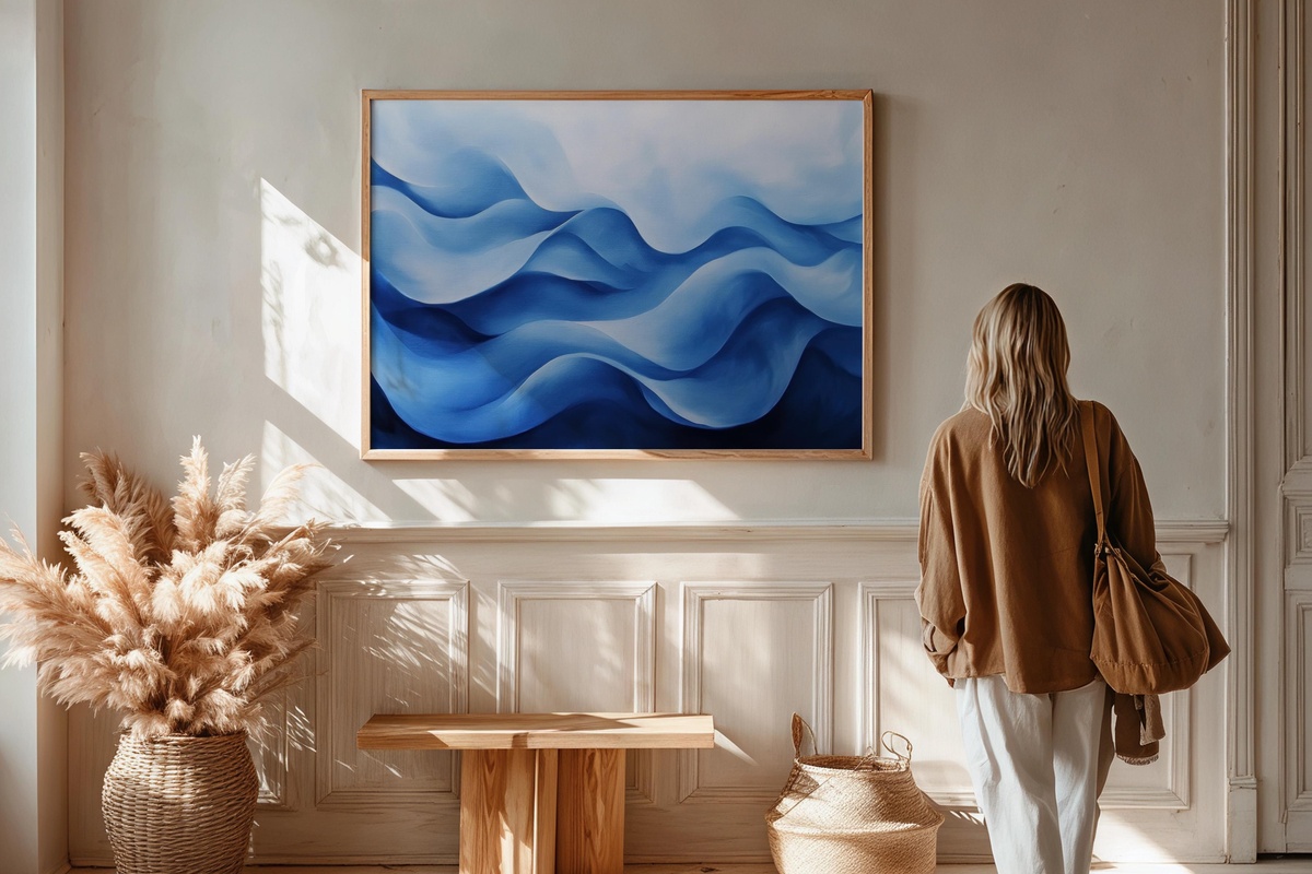 Ocean Wave Blue Harmony Printable Wall Art — modern blue coastal print