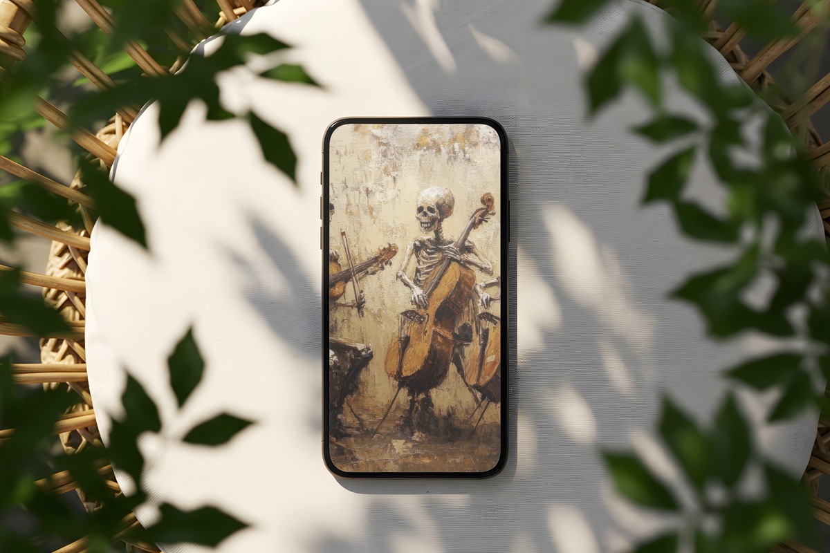 Musical Skeleton Serenade Halloween iPhone Wallpaper