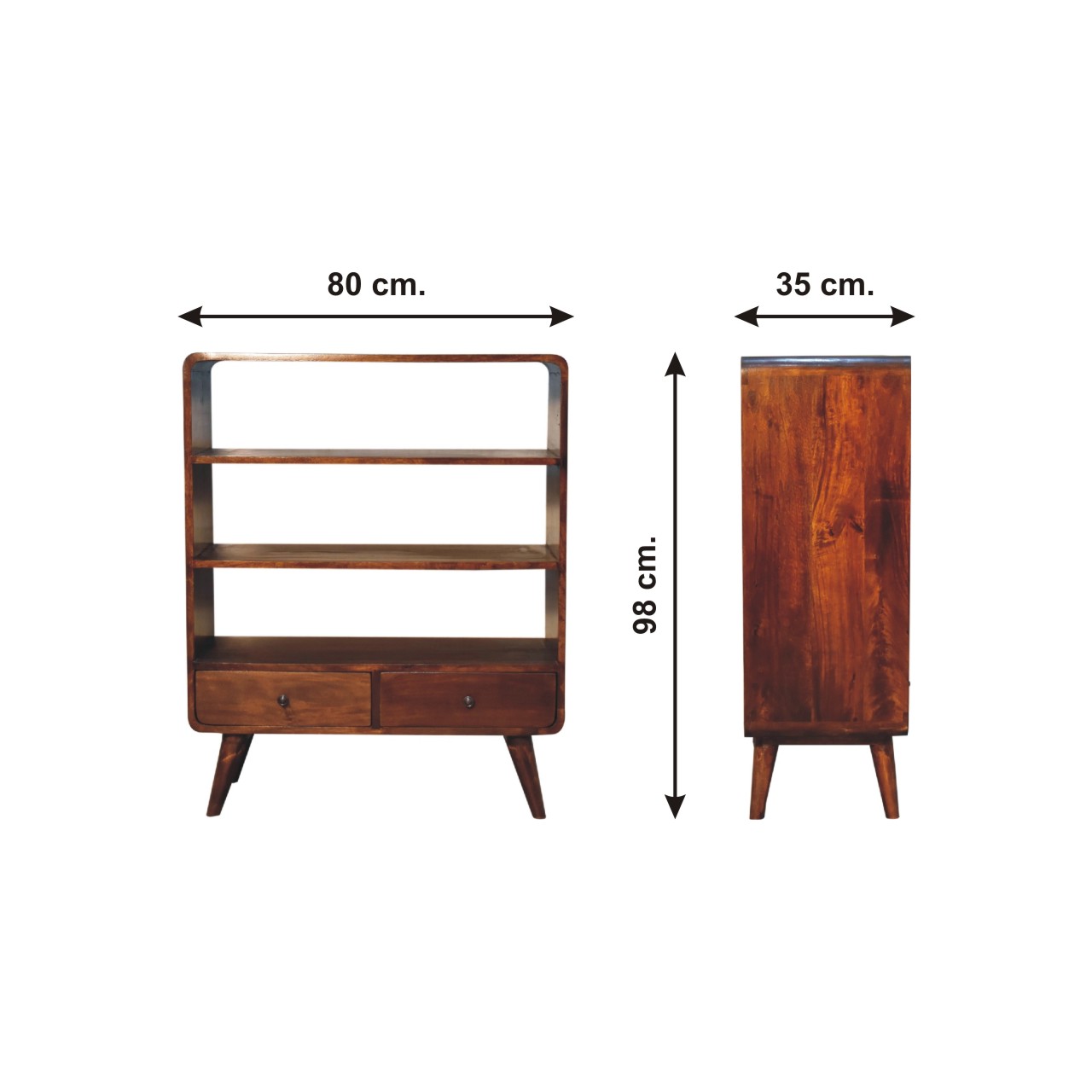 Size chart for Curved Chestnut Low Bookcase