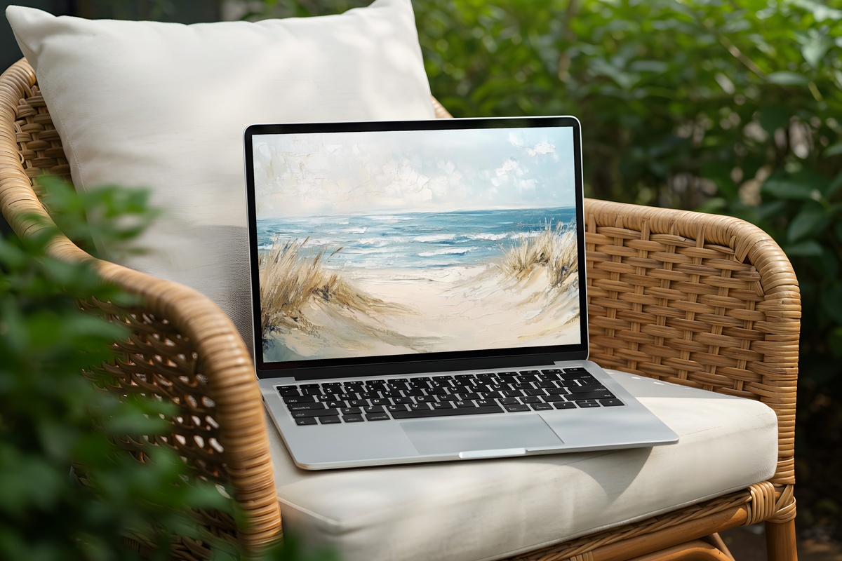 Ocean Dune Serenity coastal landscape Mac wallpaper with dune grasses