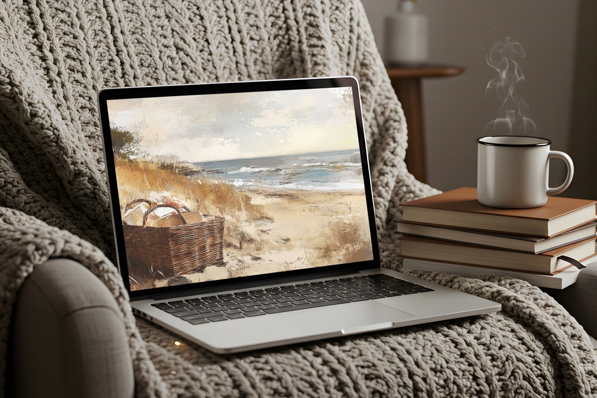 Wicker Picnic Serenity Coastal Desktop Wallpaper