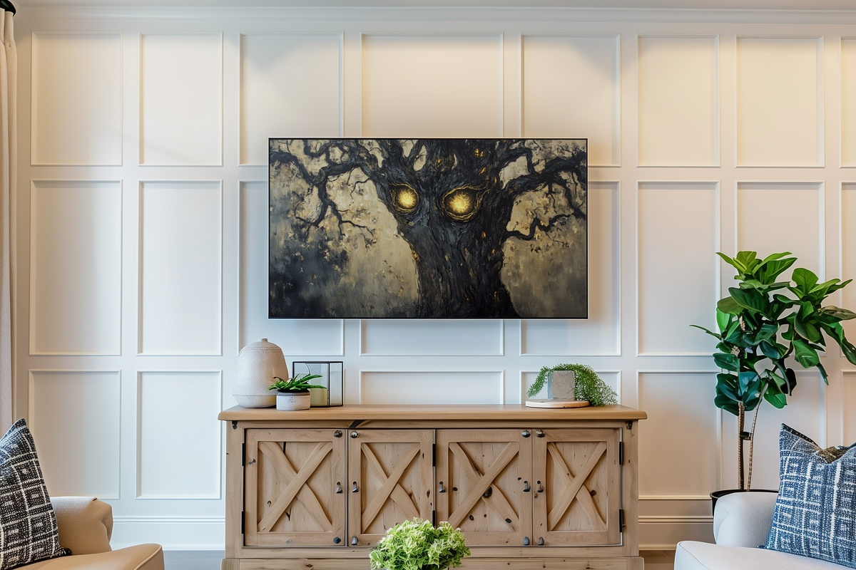 Luminous-Eyed Tree Shadows Halloween Frame TV Art