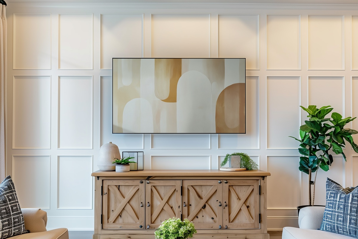 Earthy Window Harmonies Neutral Frame TV Art
