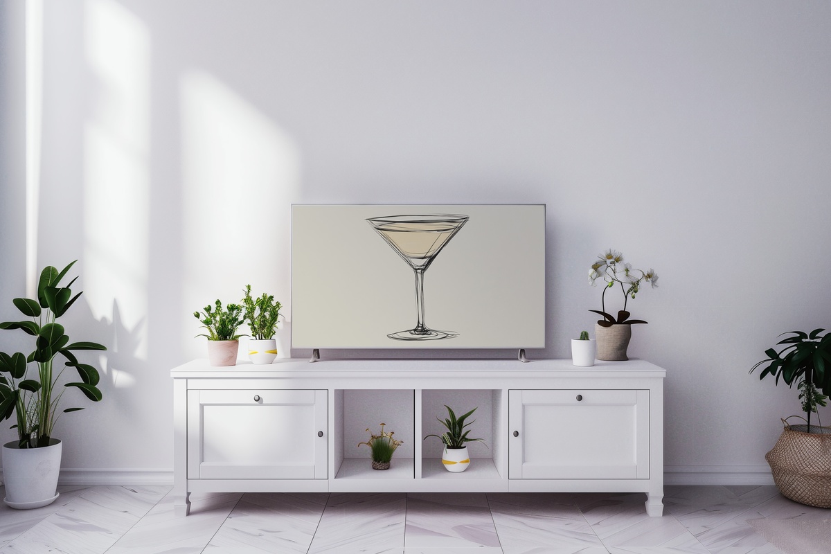 Chic Glass Minimalism Frame TV Art featuring a martini glass in minimal elegant linework