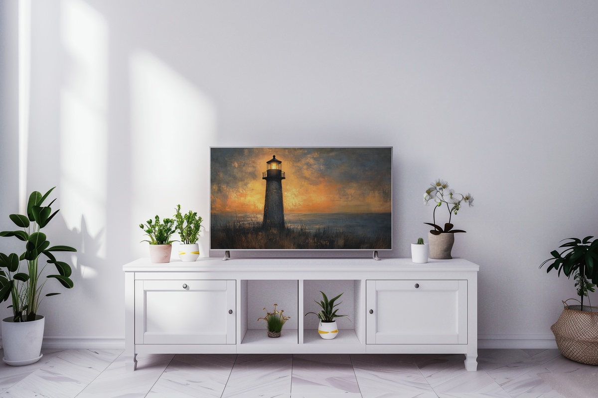 Dusk Beacon Glow Coastal Frame TV Art