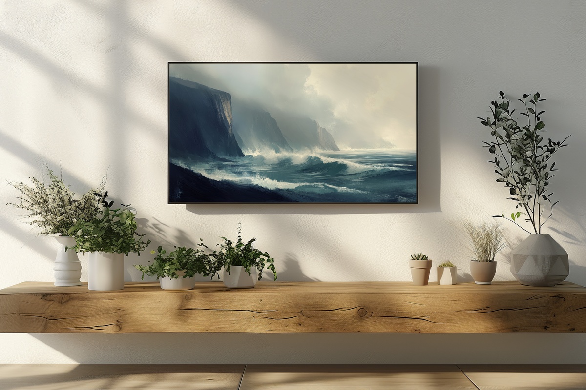 Impressionist Cliffside Horizon Landscape Frame TV Art