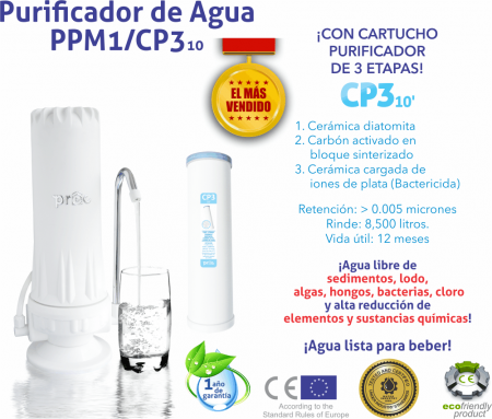 PPM1 / CP3 Cerámica Diatomita, Carbón Activado Sinterizado e iones de Plata