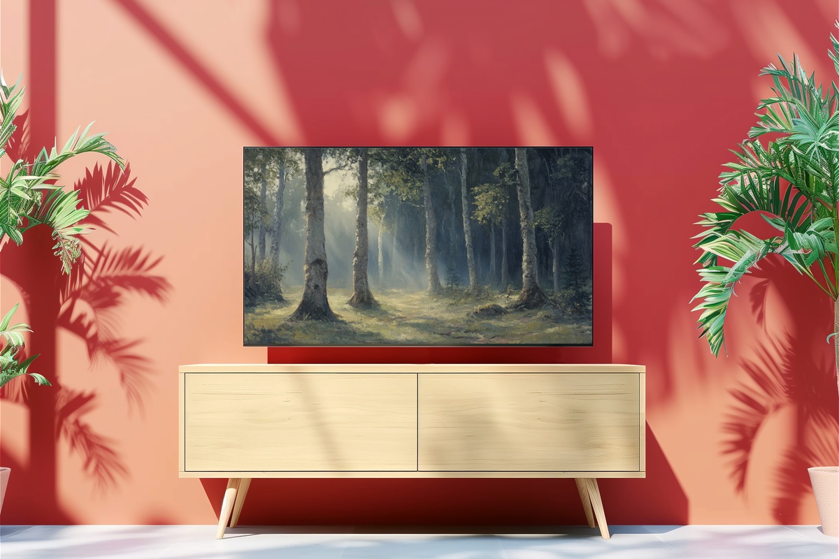 Misty Woodland Dawn - Vintage Frame TV Art of a foggy impressionist forest morning