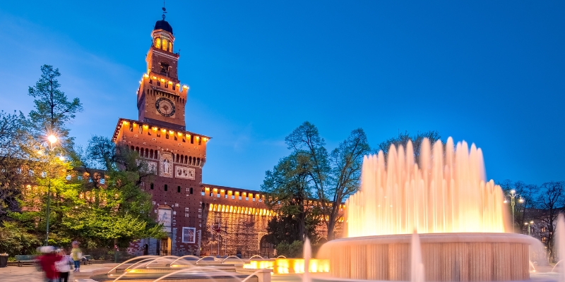 Sforza Castle and fountains
