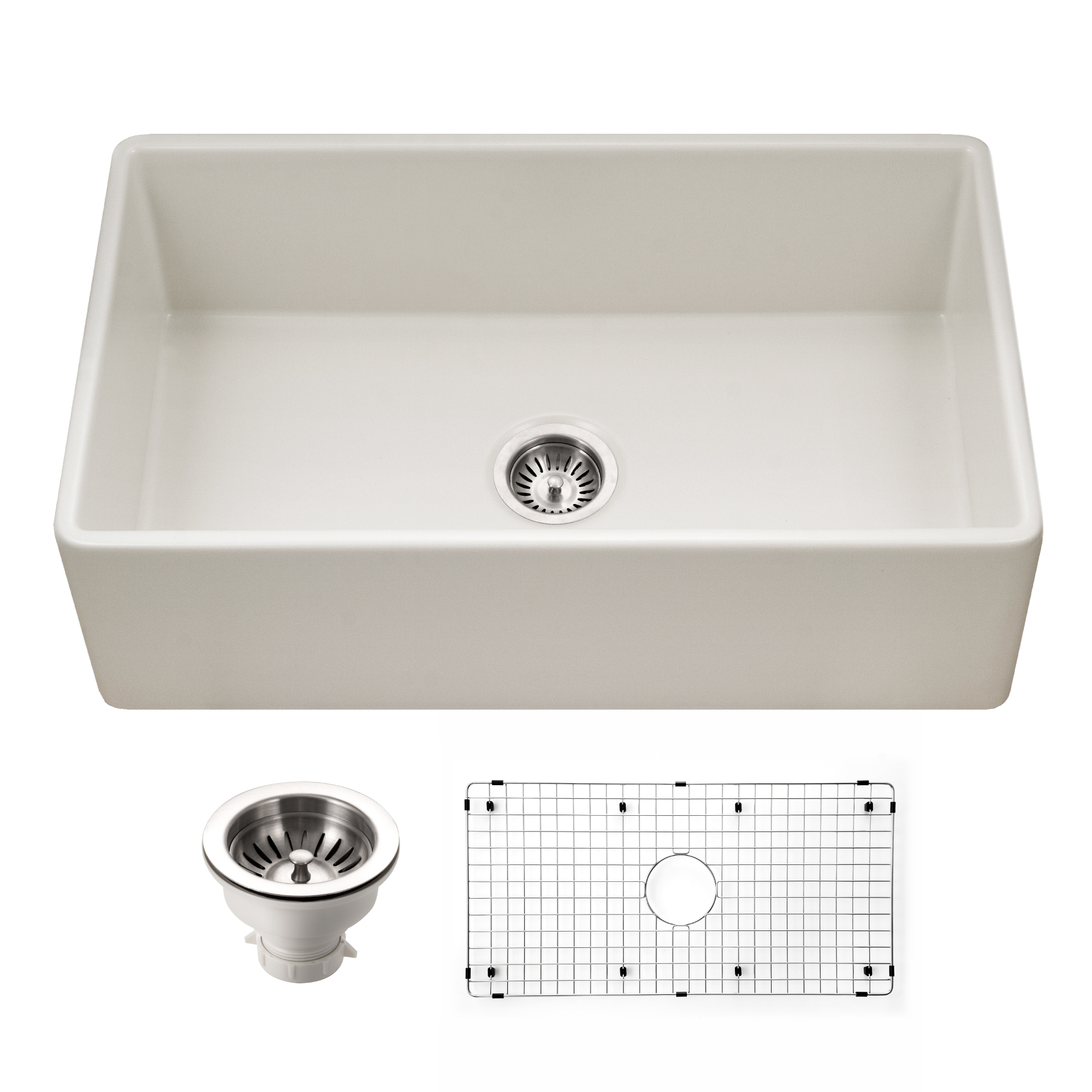 Houzer Platus 33" Fireclay Farmhouse Sink, Biscuit, PTG-4318 BQ