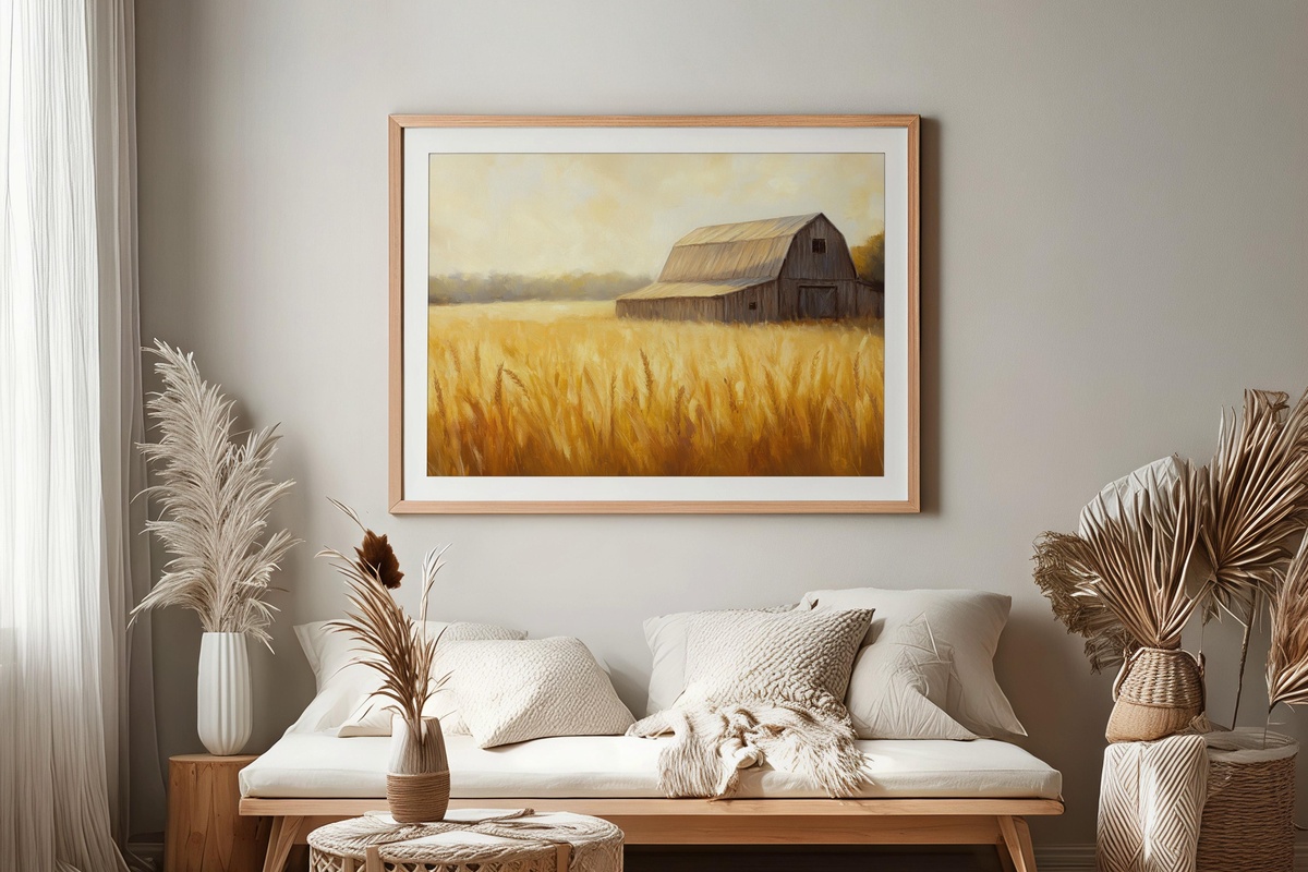 Wheatfield Barn in Golden Light Farmhouse Printable Wall Art