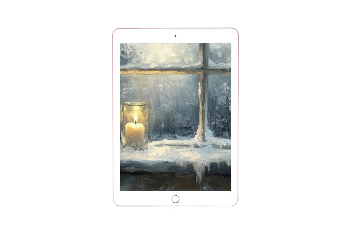 Cozy Winter Evenings Glow winter iPad wallpaper in elegant blues