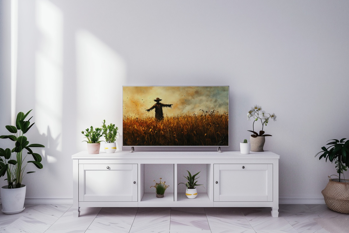 Eerie Scarecrow in Golden Field Halloween Frame TV Art