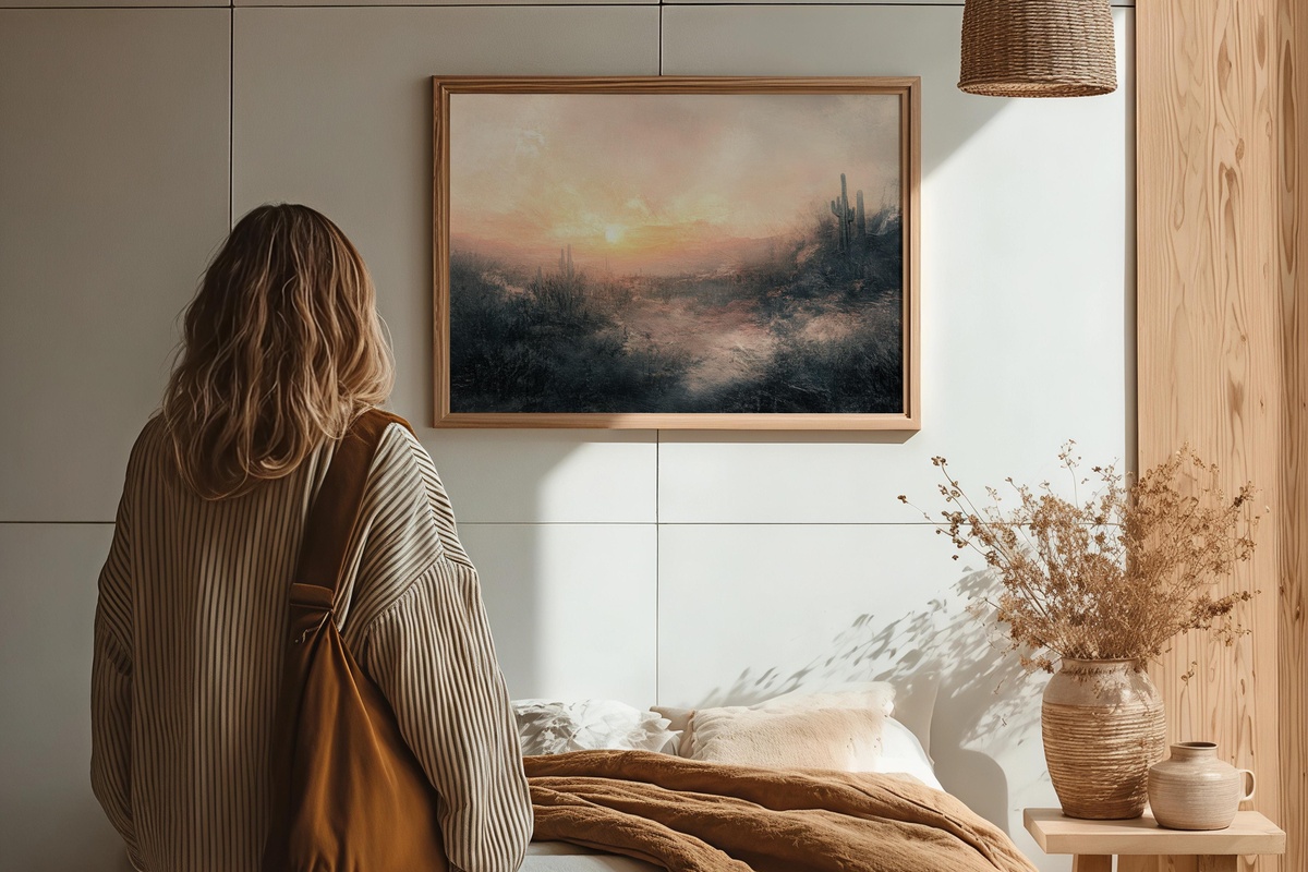Cacti Silhouette Dream Vintage Printable Wall Art - desert sunset with cacti silhouettes