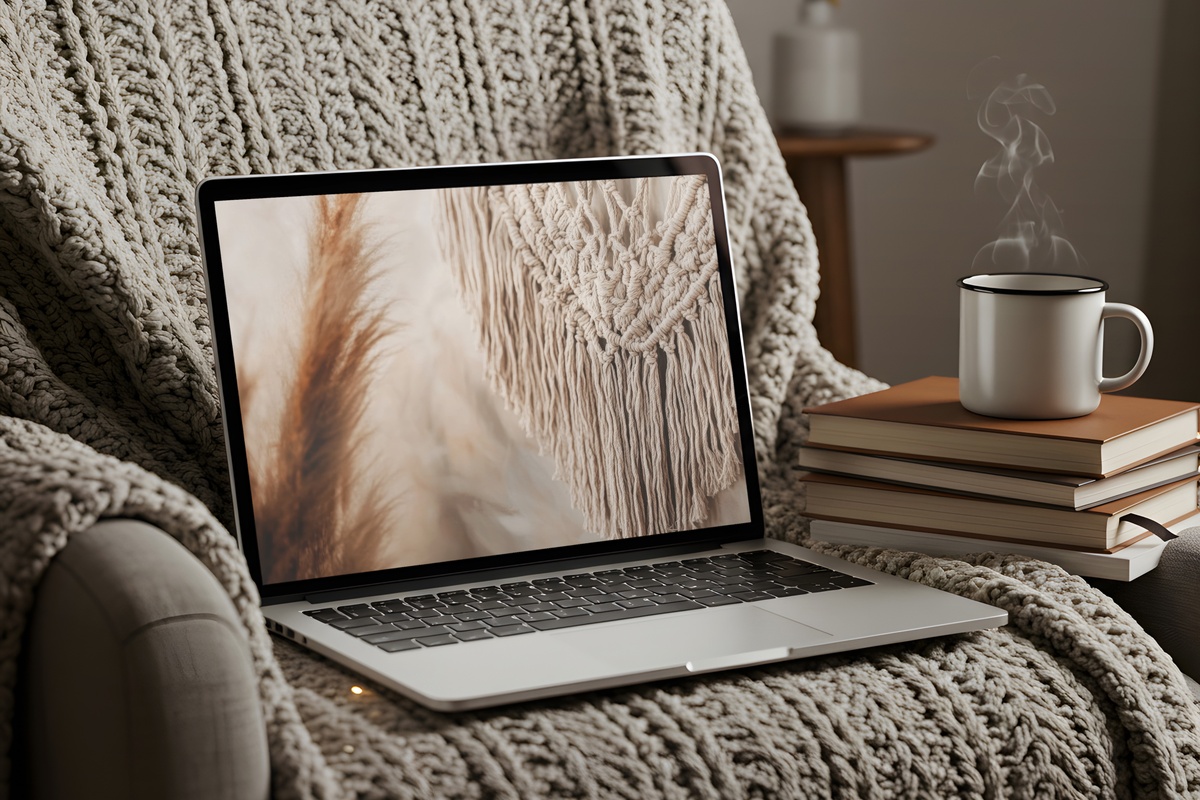 Earthy Macramé Harmony Boho Desktop Wallpaper