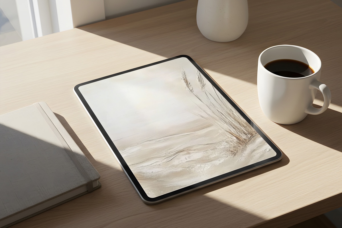 Sea Grass Dune Whispers Coastal iPad Wallpaper in cream and beige tones