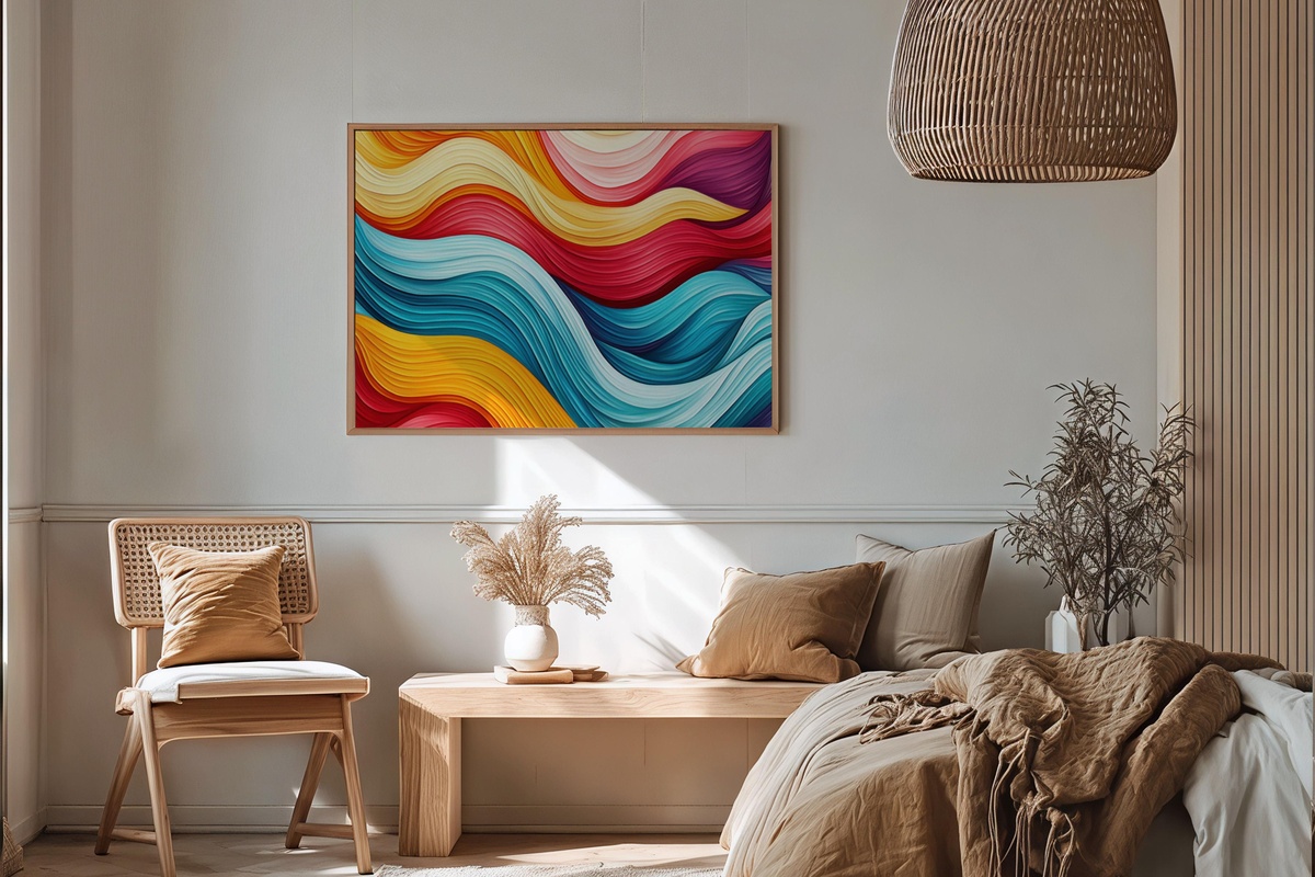 Oceanic Wave Rhythms Printable Wall Art — fluid teal and slate blue wave abstraction for modern interiors