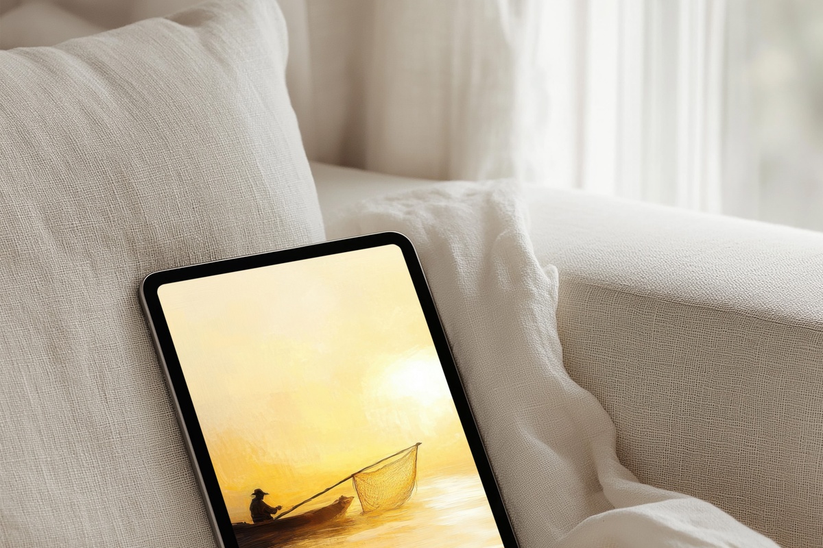 Dawn's Cast Serenity Coastal iPad Wallpaper in warm dawn hues