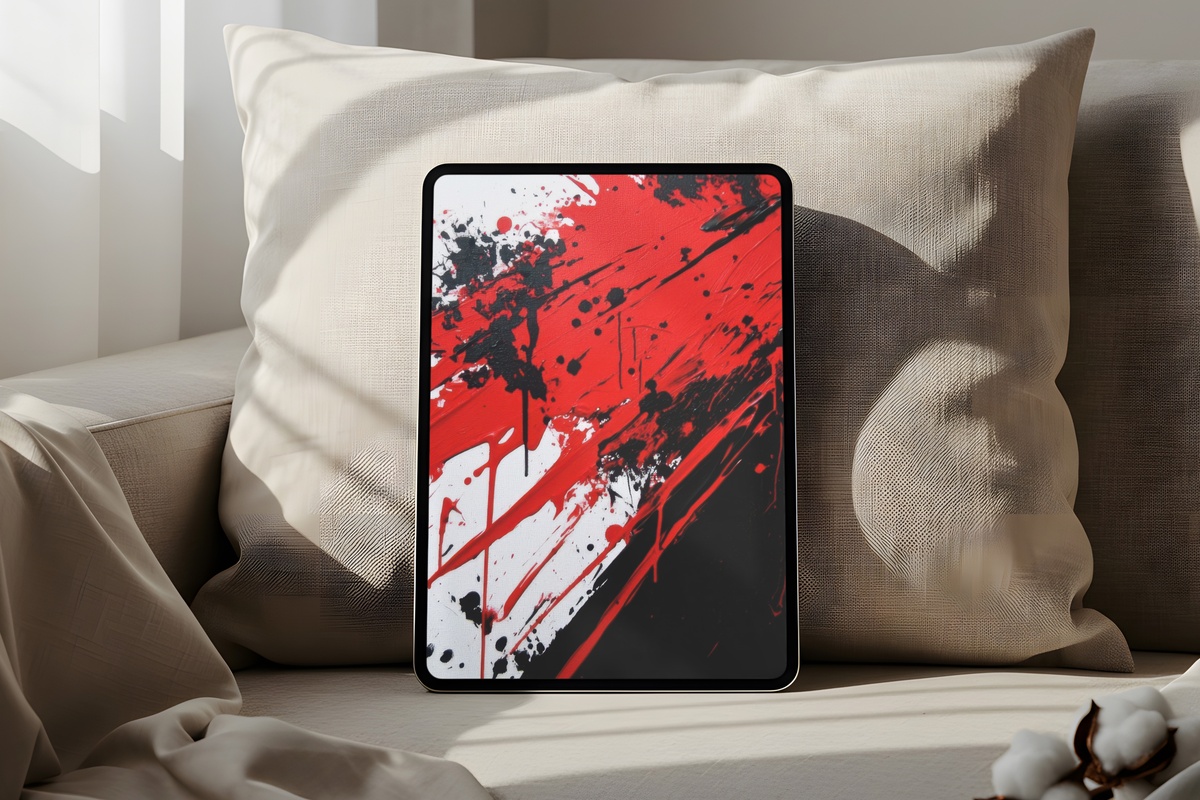 Vibrant Red Black Splashes Modern iPad Wallpaper in red black and white abstract