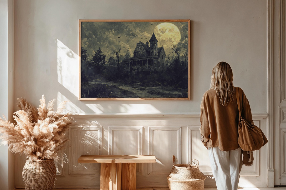 Haunted Mansion in Moonlit Mystery Halloween Printable Wall Art