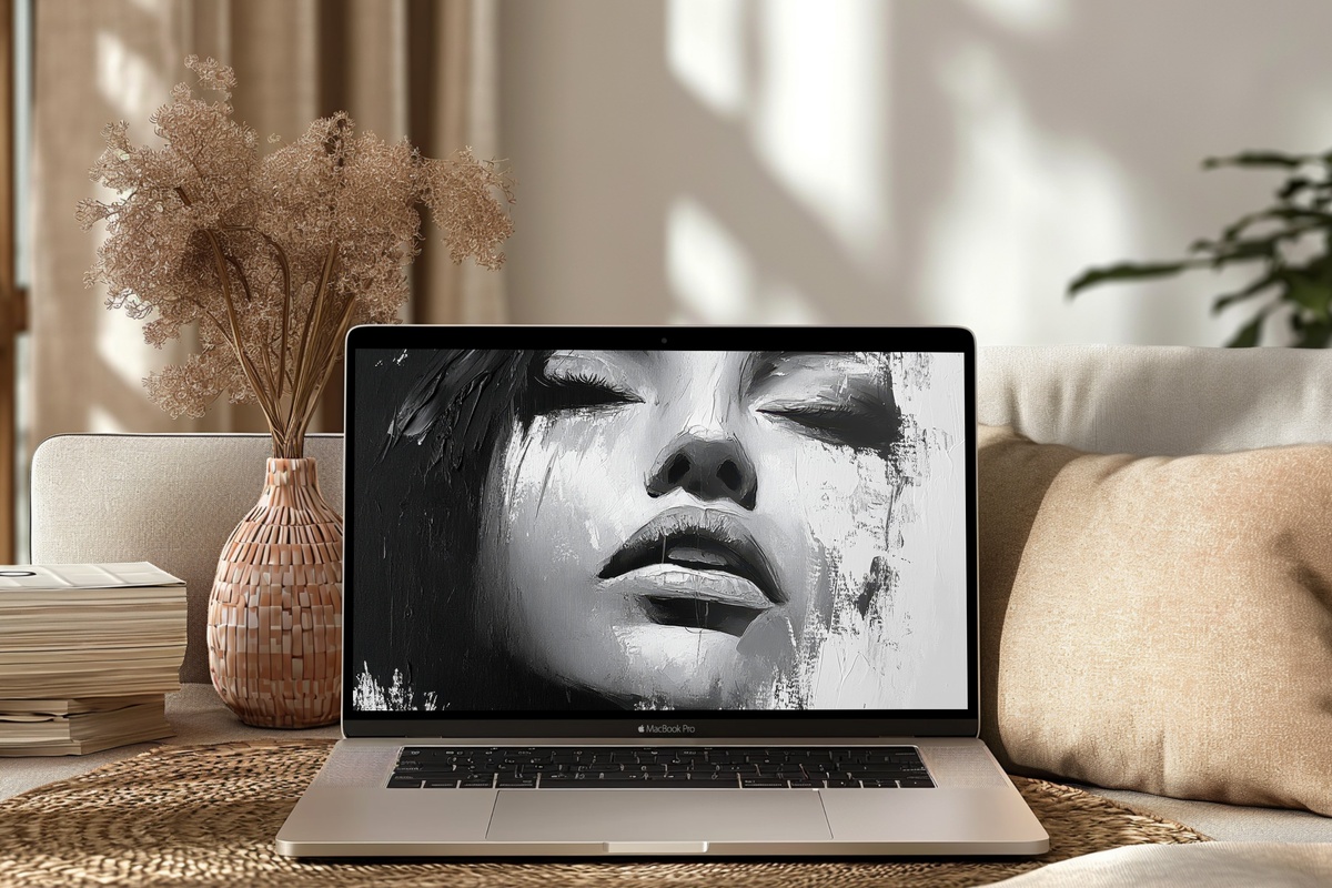 Energetic Brushstroke Ballet Black and White Desktop Wallpaper