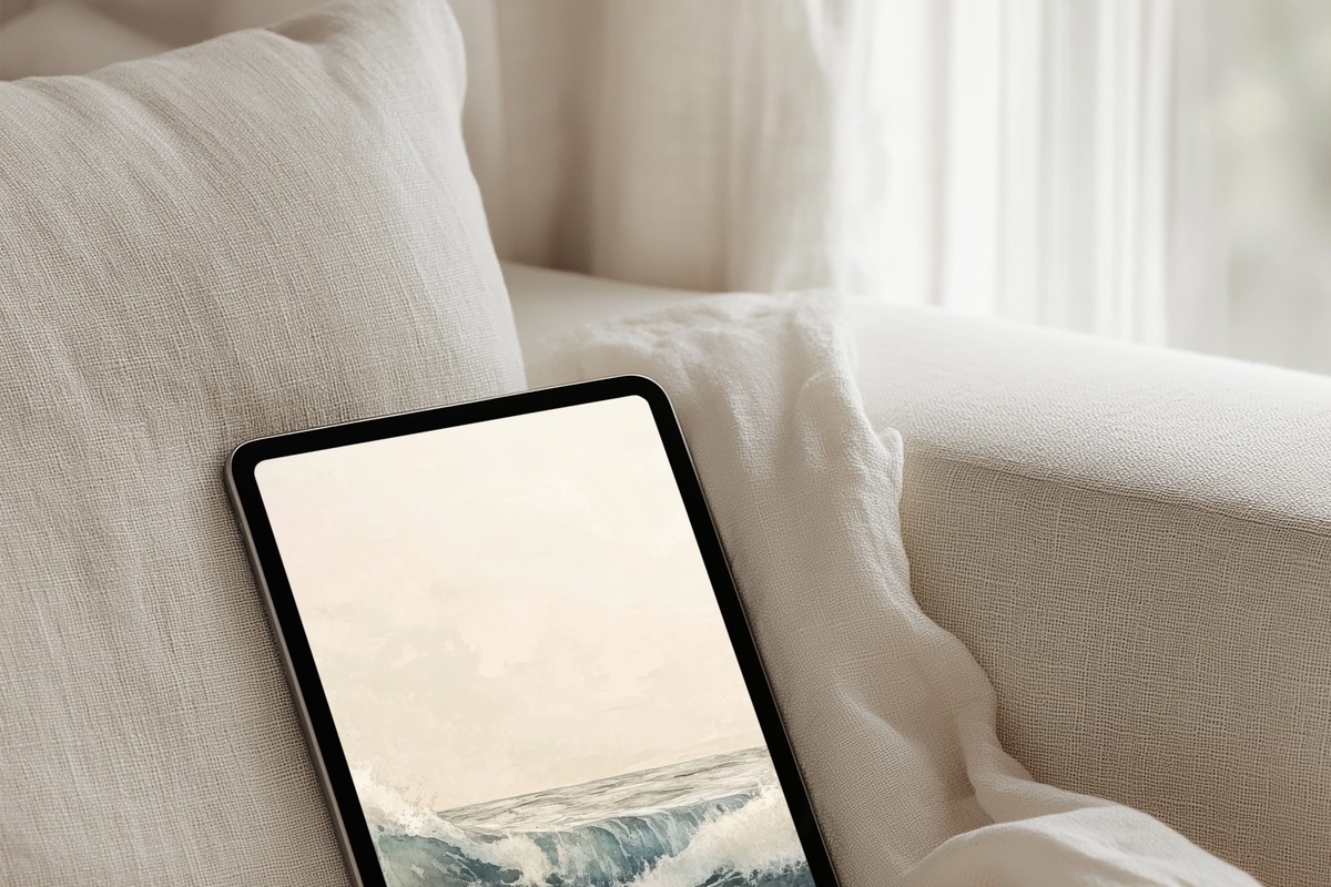 Abstract Oceanic Dreamscape Summer iPad Wallpaper — watercolor waves in aqua and pale salt-white