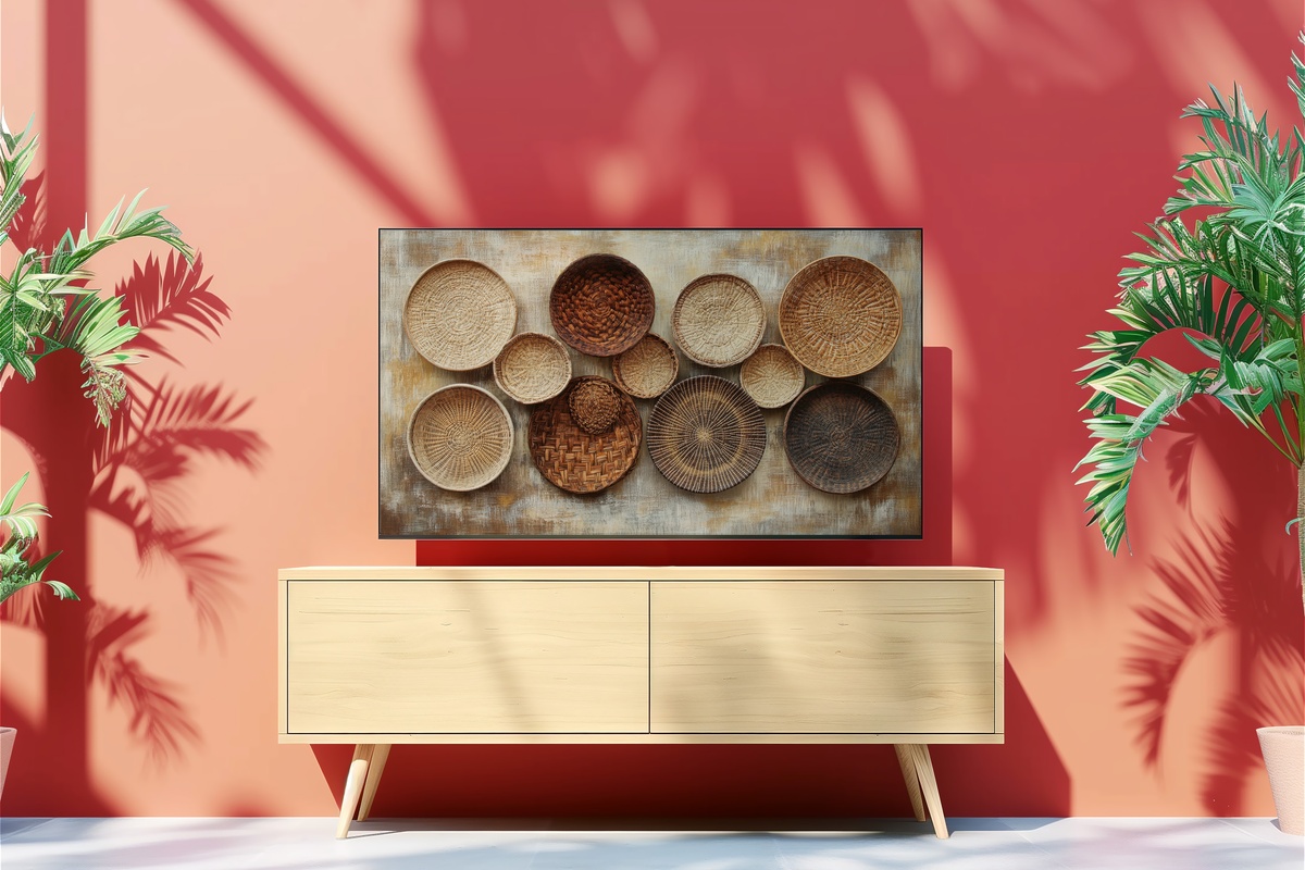 Handwoven Basket Elegance Boho Frame TV Art