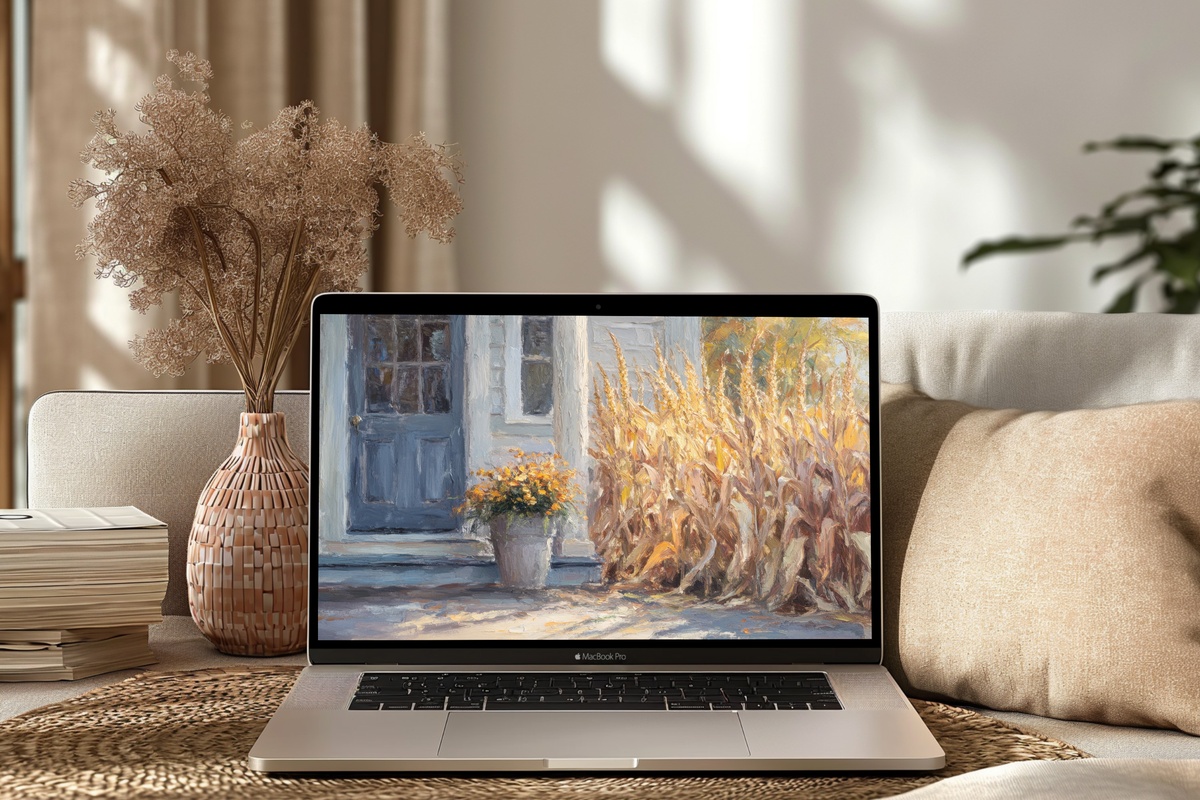 Corn Stalk Farmhouse Harmony Farmhouse Desktop Wallpaper with autumn corn stalks