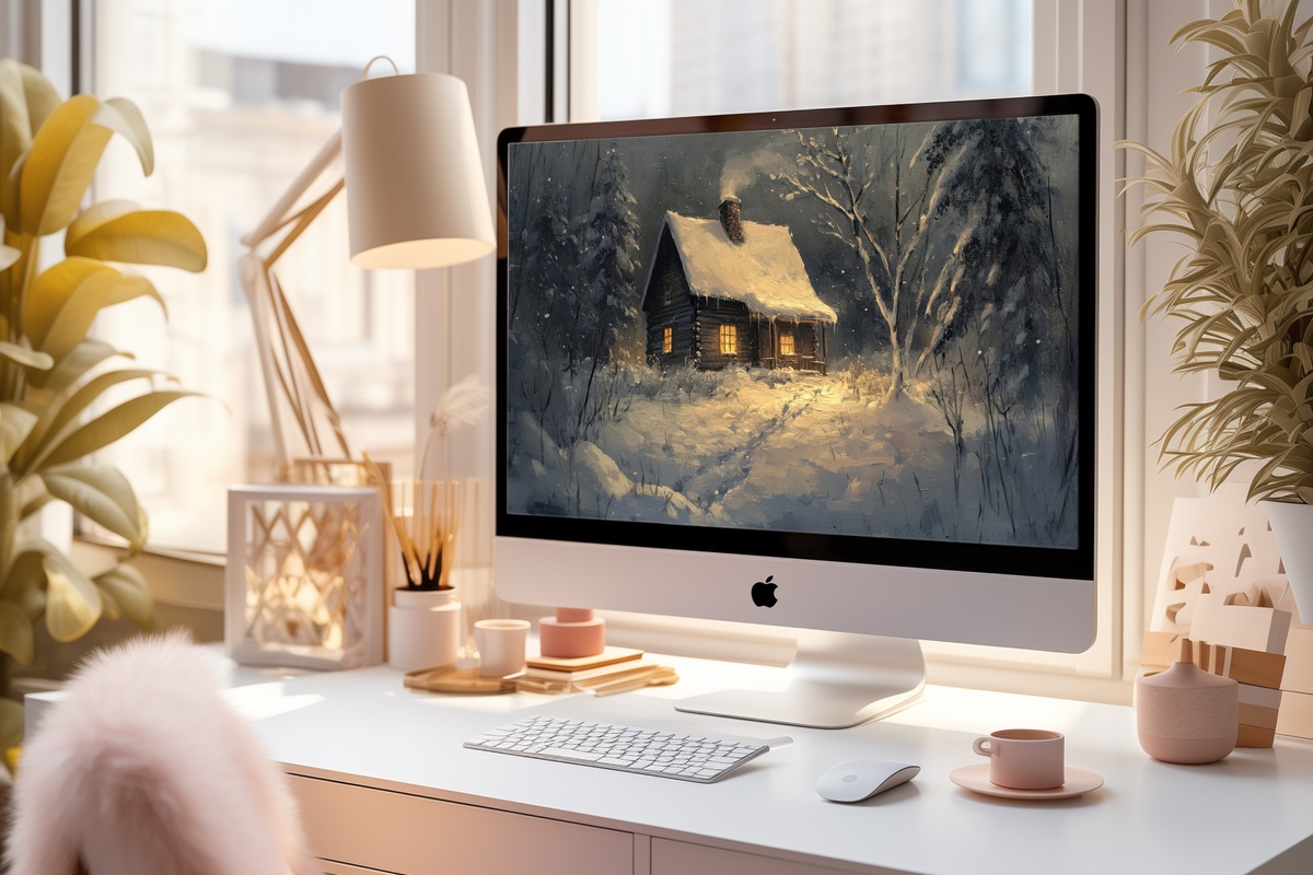 Cozy Retreat in Winter's Embrace Winter Desktop Wallpaper