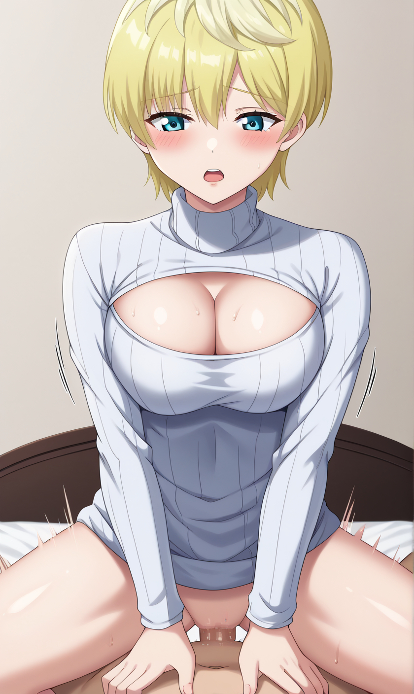 Tenka Izumo by Bjoey98 with ai art, Slave of the Magic Capital's Elite Troops, large breasts, blonde, sweater