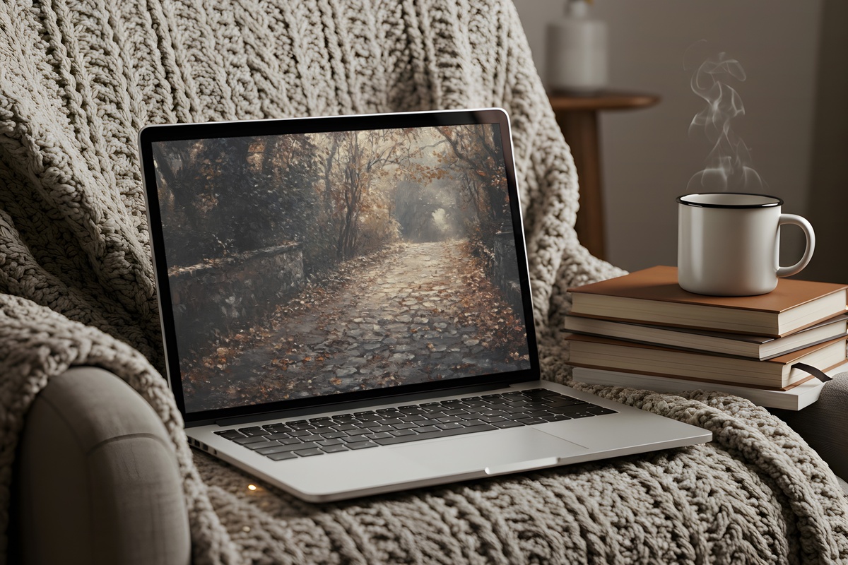 Leaf Resting on Stone Fall Desktop Wallpaper
