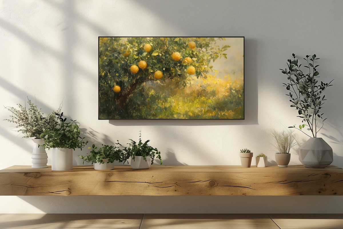 Radiant Lemon Glimmer in Sunlight Summer Frame TV Art impressionist lemon tree