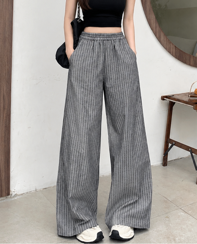 Grey Cotton Blend Women Trouser