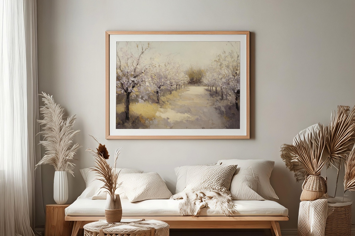 Orchard in Spring's Brush Vintage Printable Wall Art - blooming orchard impressionist artwork