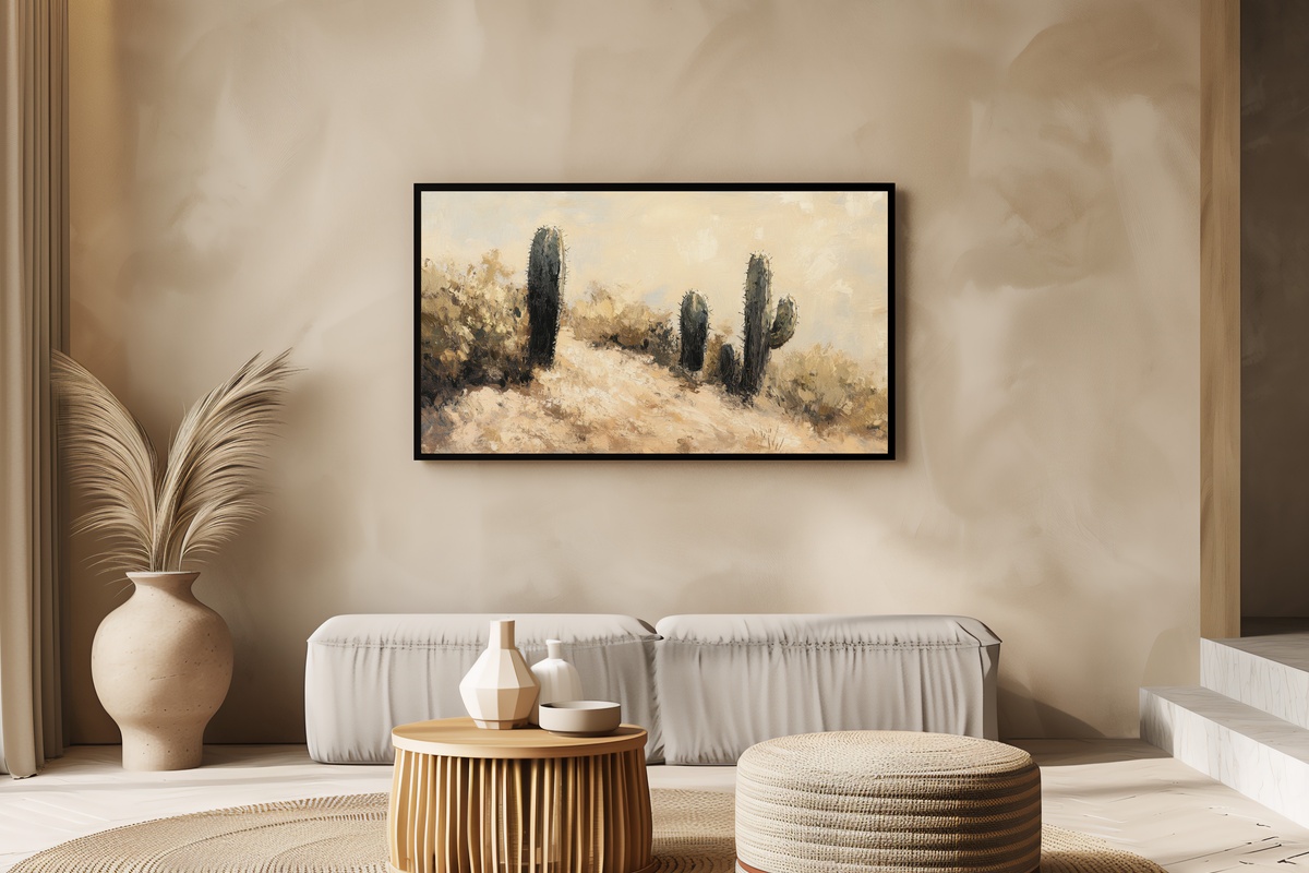 Cacti in Desert Textures Frame TV Art — desert landscape with cacti