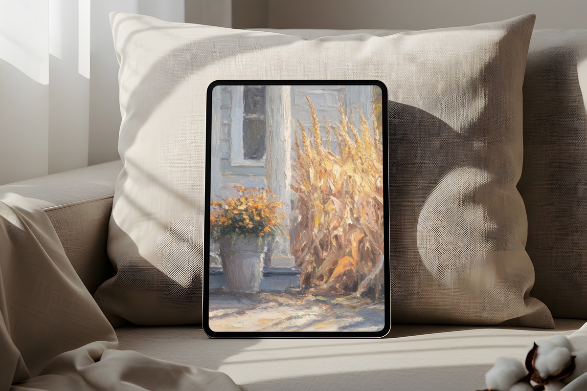 Corn Stalk Farmhouse Harmony iPad Wallpaper with earthy warm tones