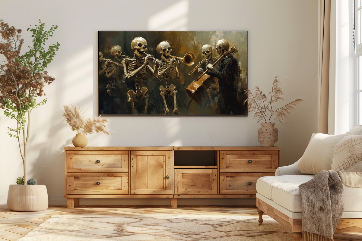 Skeleton Symphony Whimsy Halloween Frame TV Art