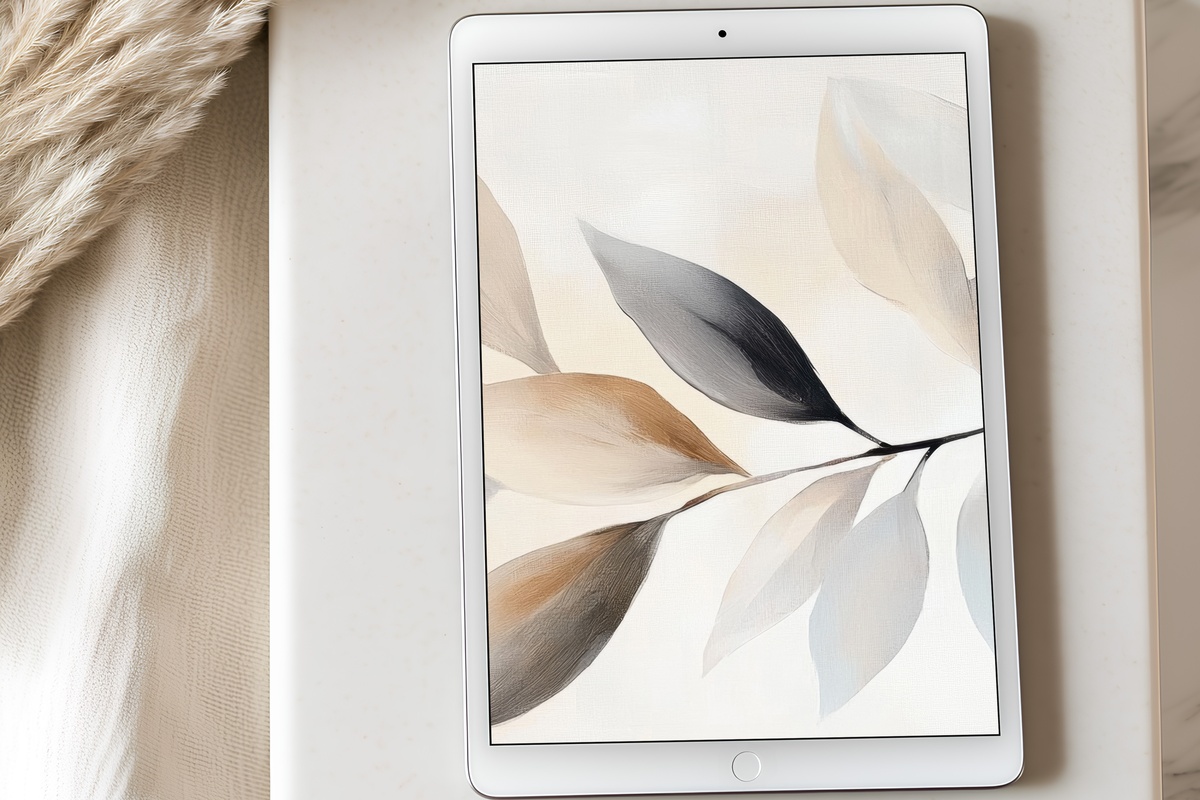 Serene Canvas of Leaf Harmony Neutral iPad Wallpaper