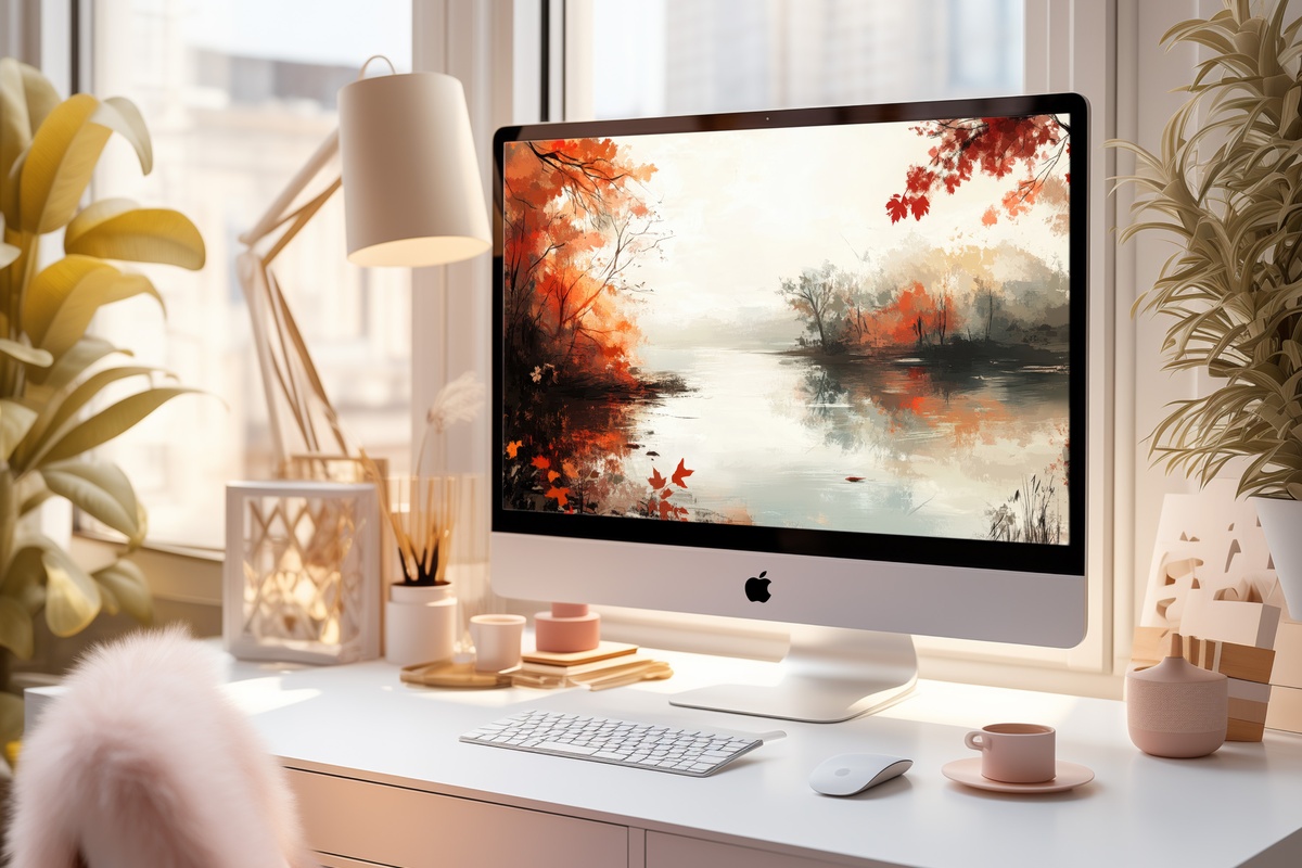 Autumn River Tranquility Desktop Wallpaper high resolution autumn impressionism river scene