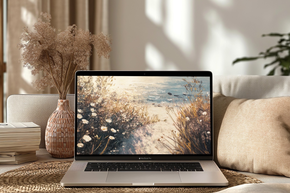 Soft Wildflower Whispers Coastal Laptop Wallpaper
