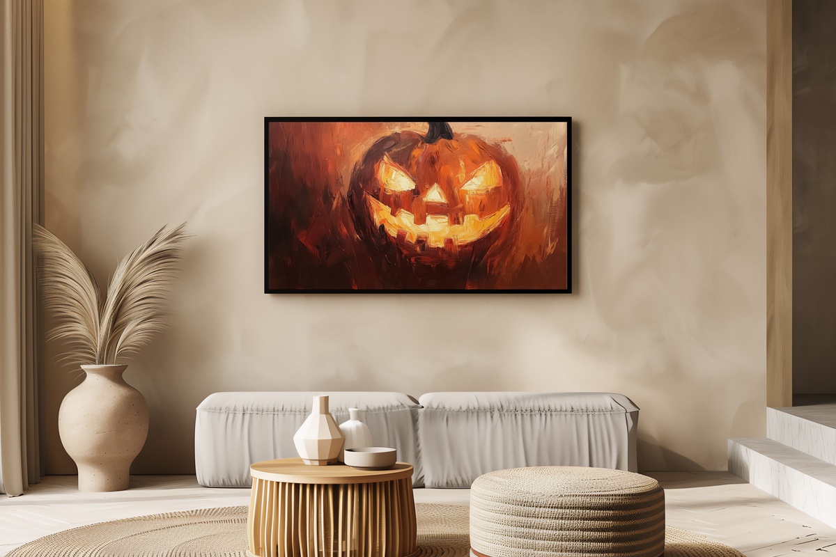 Impressionist Jack-O-Lantern Glow Halloween Frame TV Art