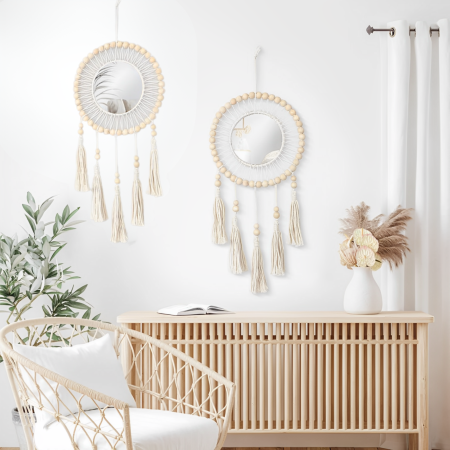 Espejo de pared macramé 56x27cm, algodón/madera