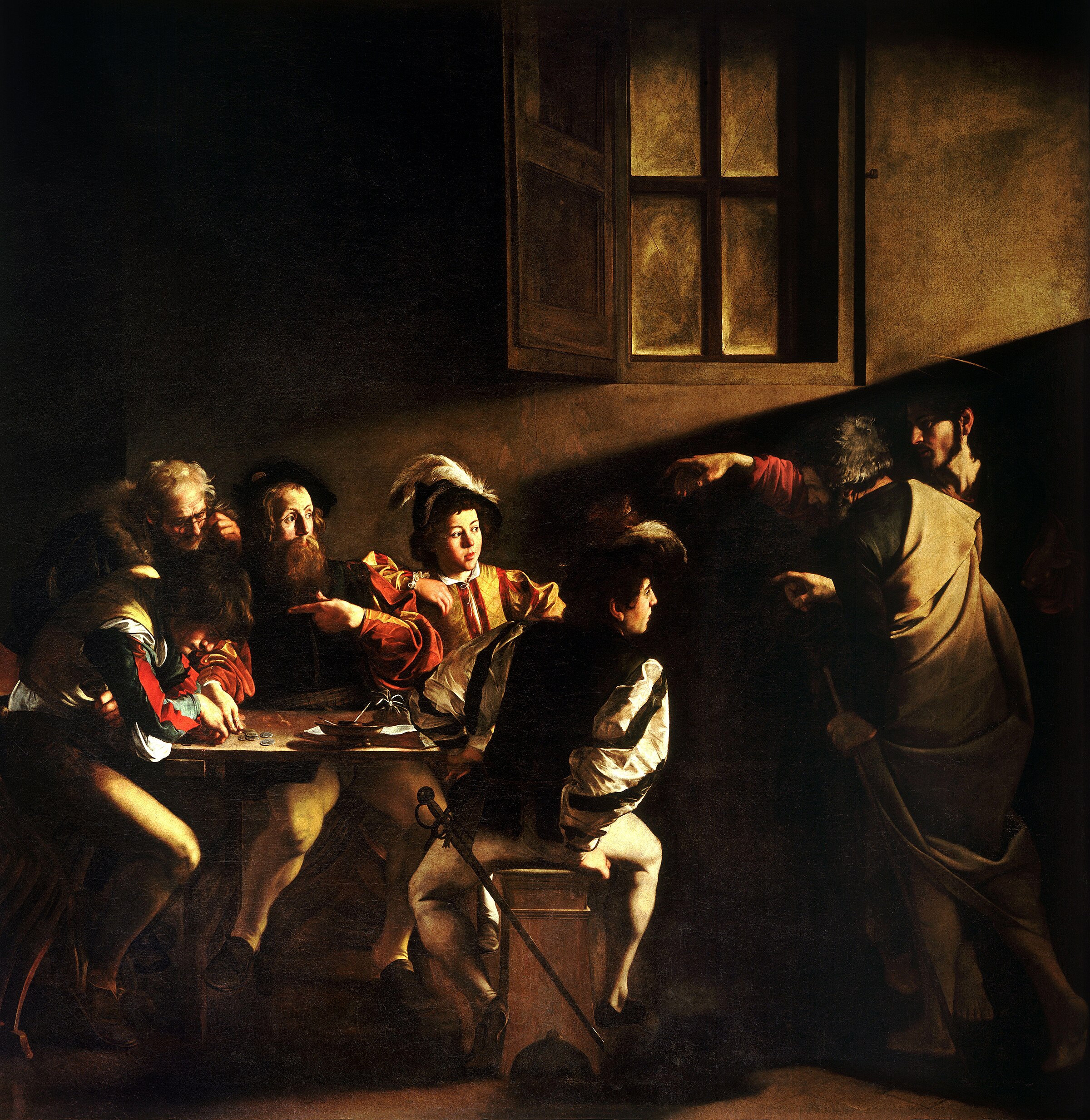 The Calling of Saint Matthew, 1599-1600. Contarelli Chapel, San Luigi dei Francesi, Rome.