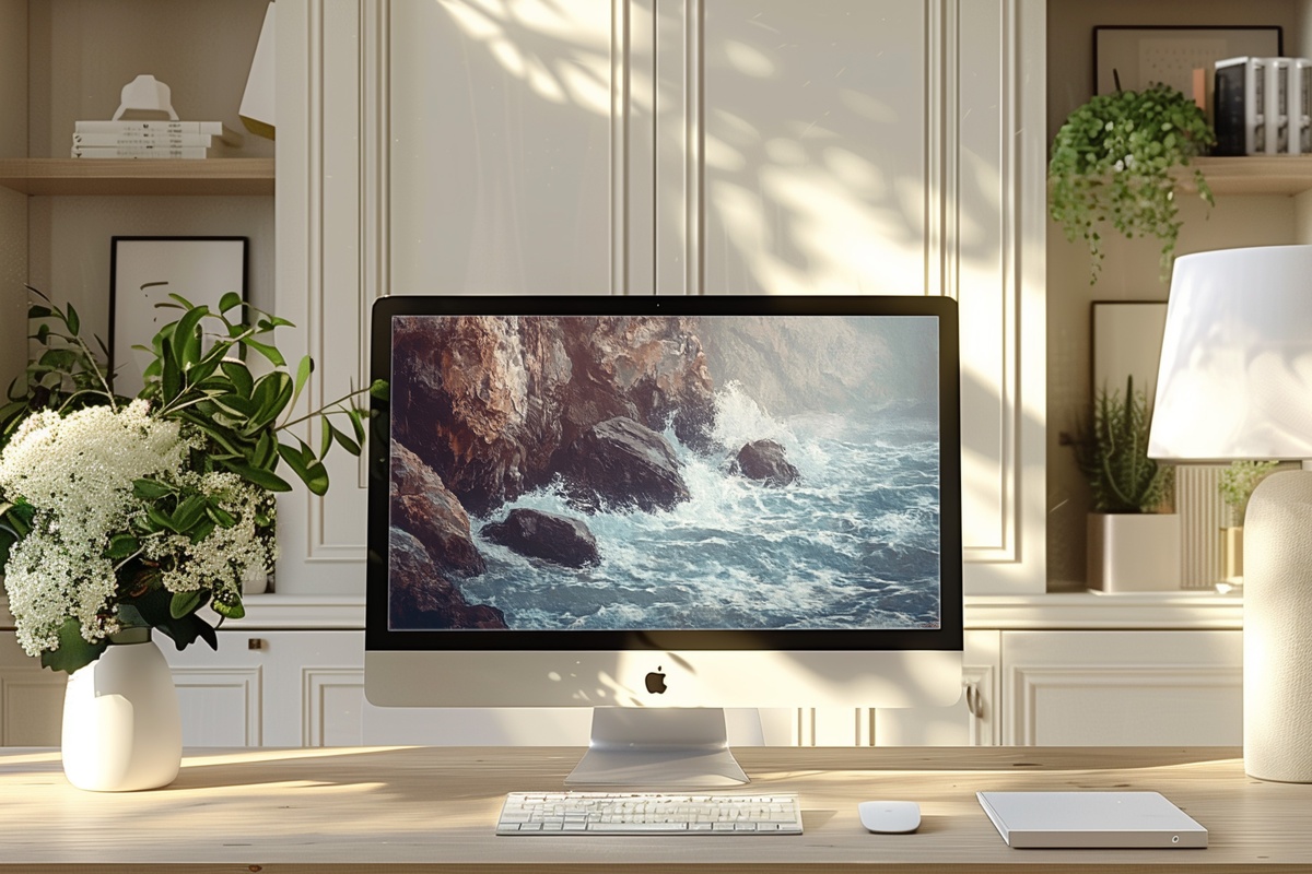 Wave Brushstroke Ballet coastal desktop wallpaper with impressionist dancing waves