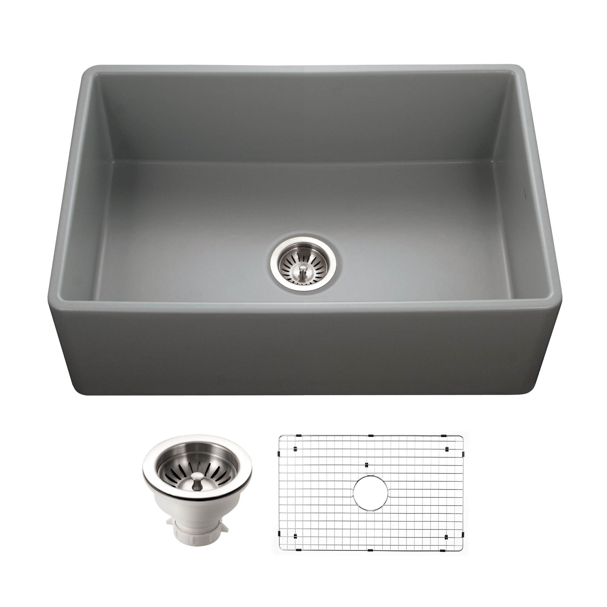 Houzer 30" Fireclay Single Bowl Farmhouse Kitchen Sink, Grey, Platus Series, PTS-4100 GR